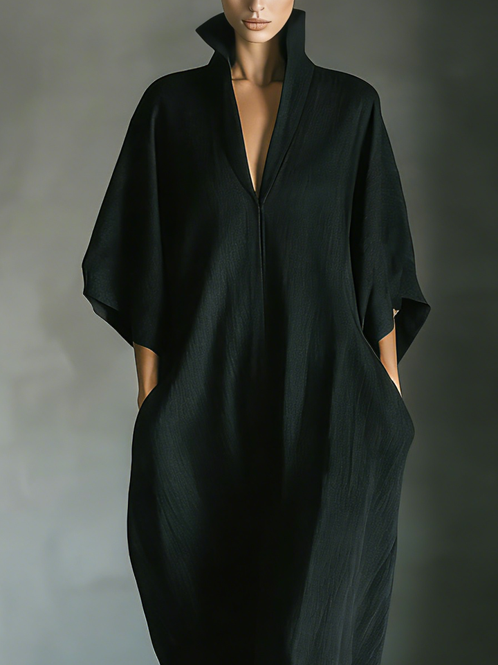 Donatella | Maxi abito nero con maniche a kimono
