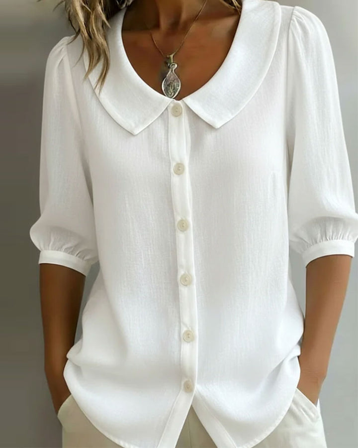 Alessia Camicia in cotone a maniche medie con colletto Peter Pan