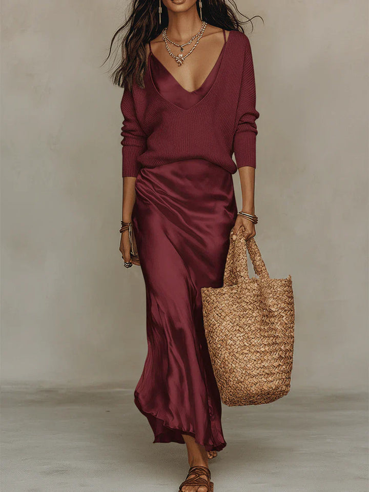 Paola – Abito Midi Satinato Elegante