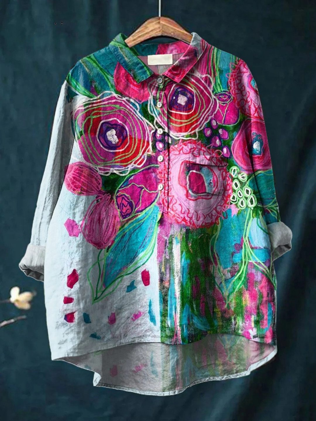 Ella | Stampa Artistica Floreale Vintage Camicia Casual