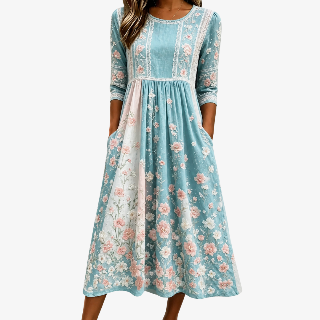 Abito Midi Patchwork Fiorito di Primavera