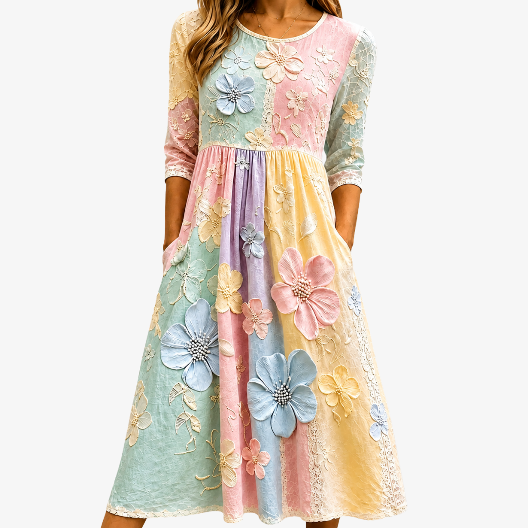 Abito Midi con Tasche Pastel Bloom Garden