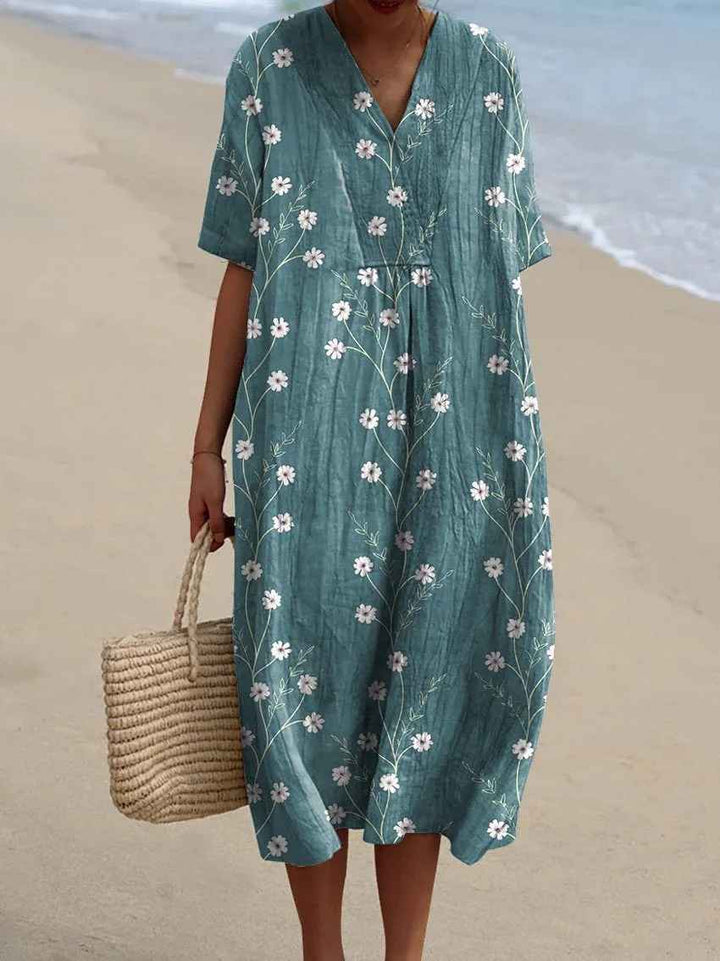 Abito Casual Flowy con Stampa Floreale Vintage da Donna