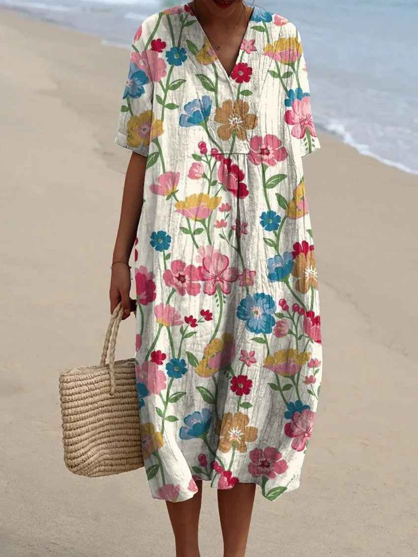 Abito Casual Flowy con Stampa Floreale Vintage da Donna