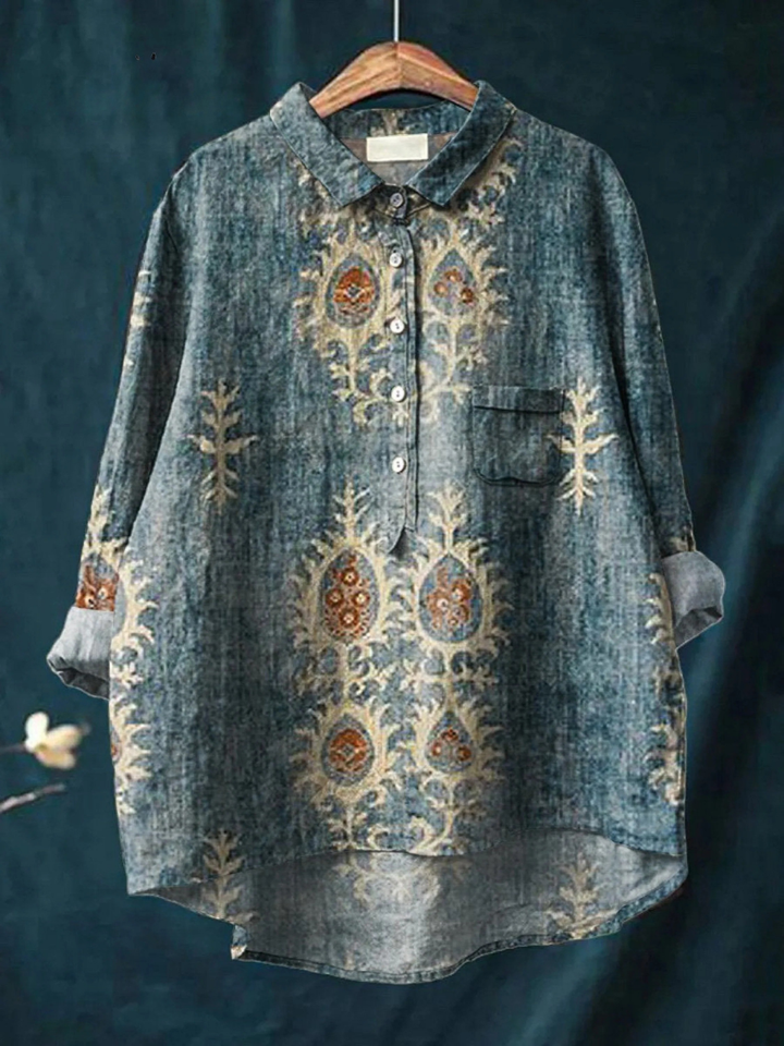 Daisy | Camicia Casual Vintage Etnica con Stampa Floreale da Donna