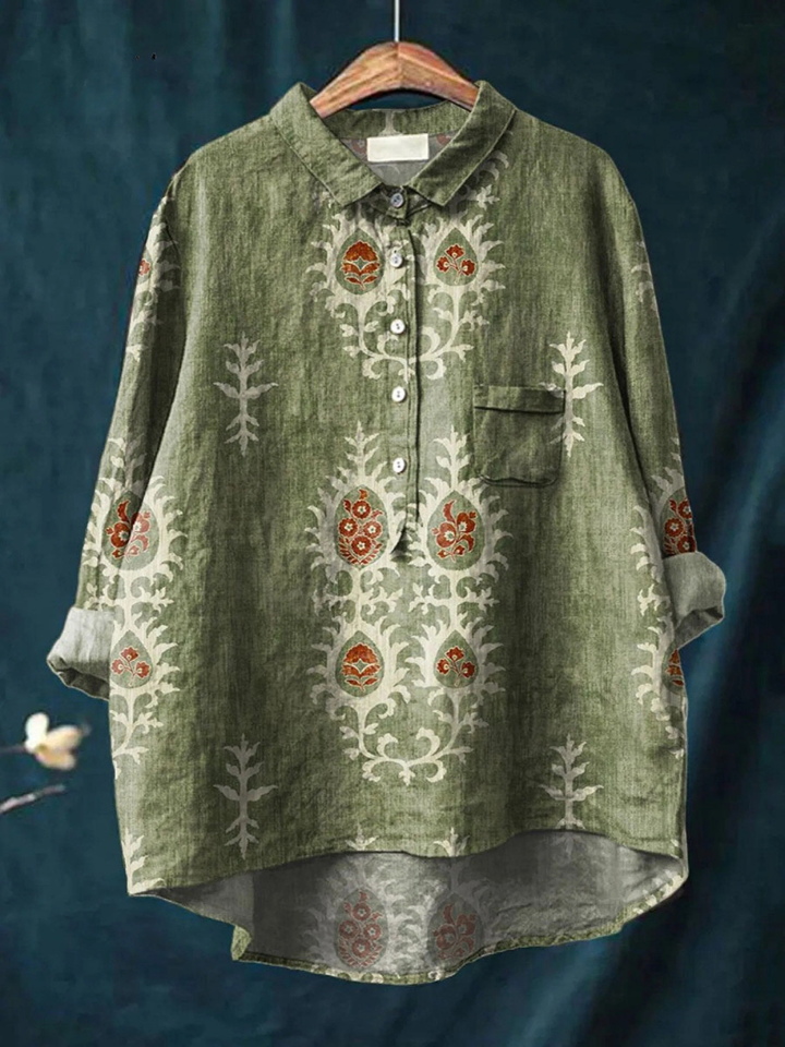 Daisy | Camicia Casual Vintage Etnica con Stampa Floreale da Donna