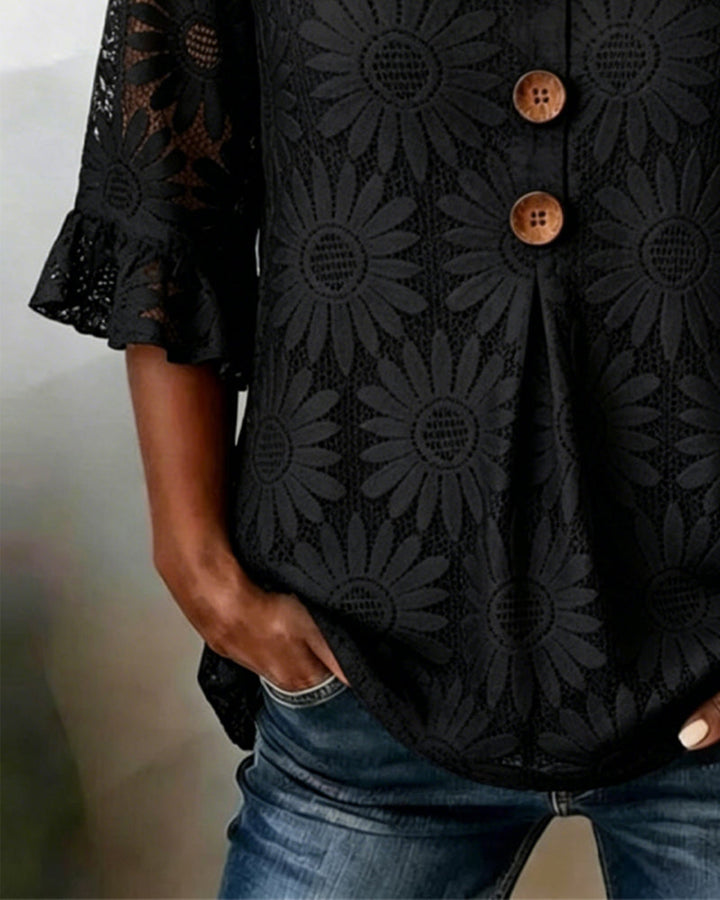 Lucia - Camicetta con Stampa Margherite e Volant