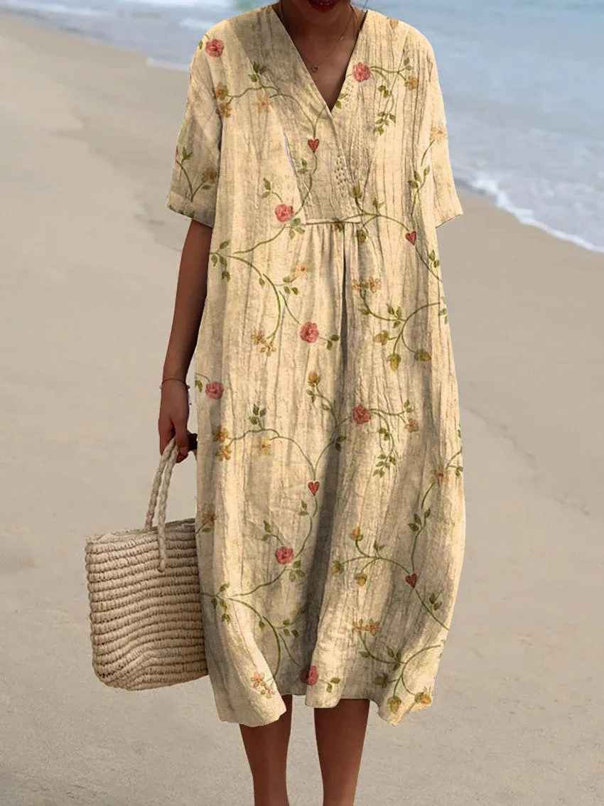 Abito Casual Flowy con Stampa Floreale Vintage da Donna