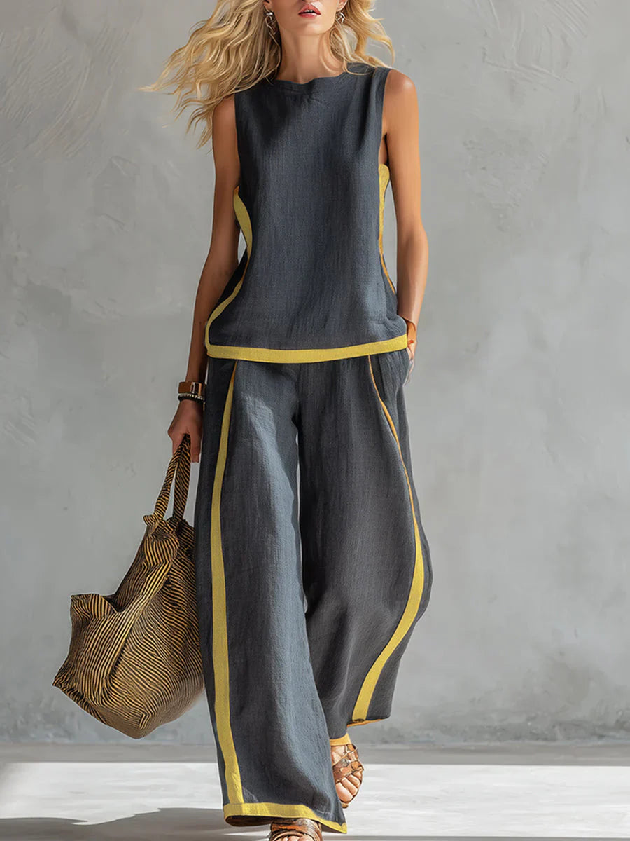 Melania - Set elegante e casual di gilet e pantaloni con finiture bicolore
