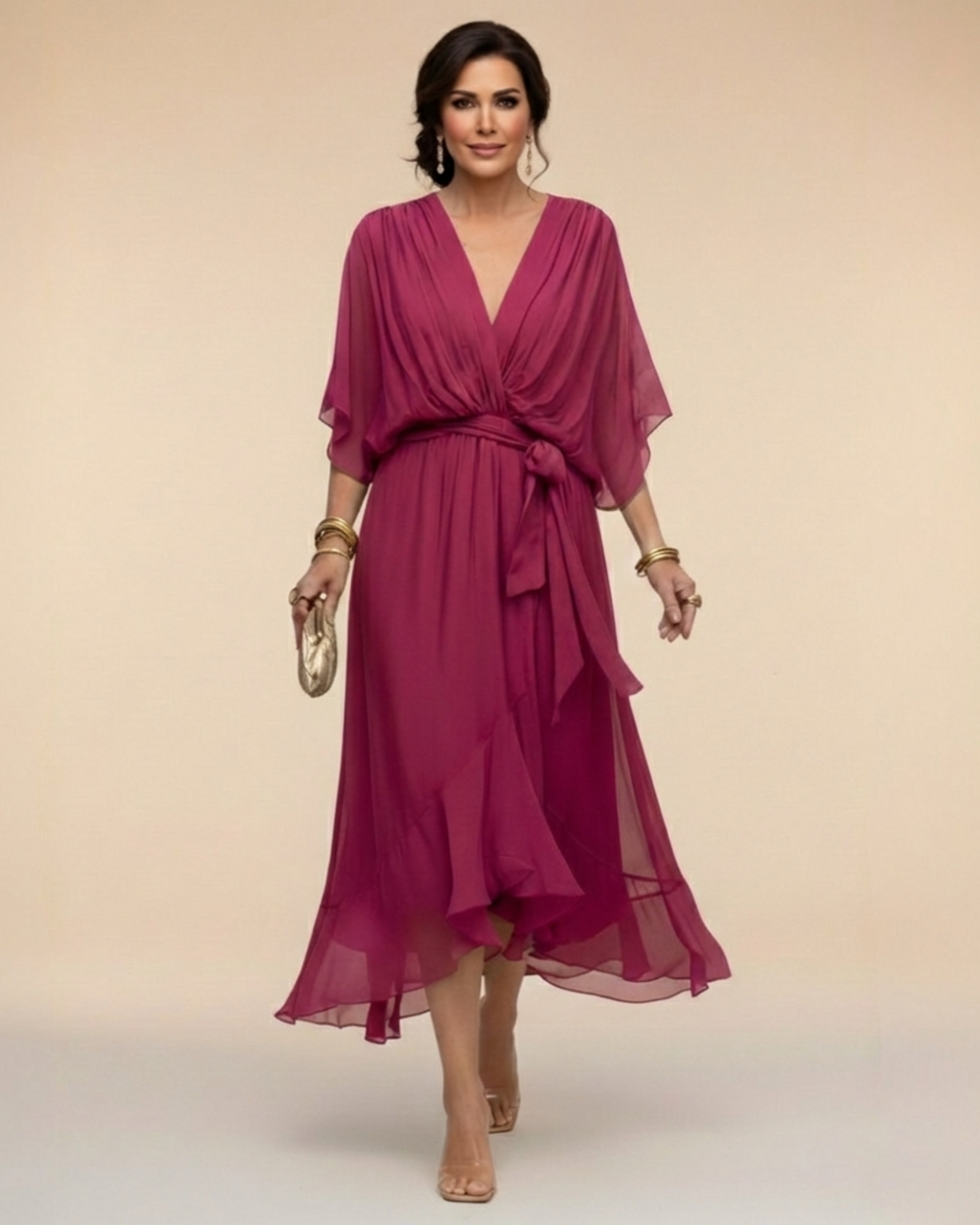 Julieta | Abito in chiffon scollo a V