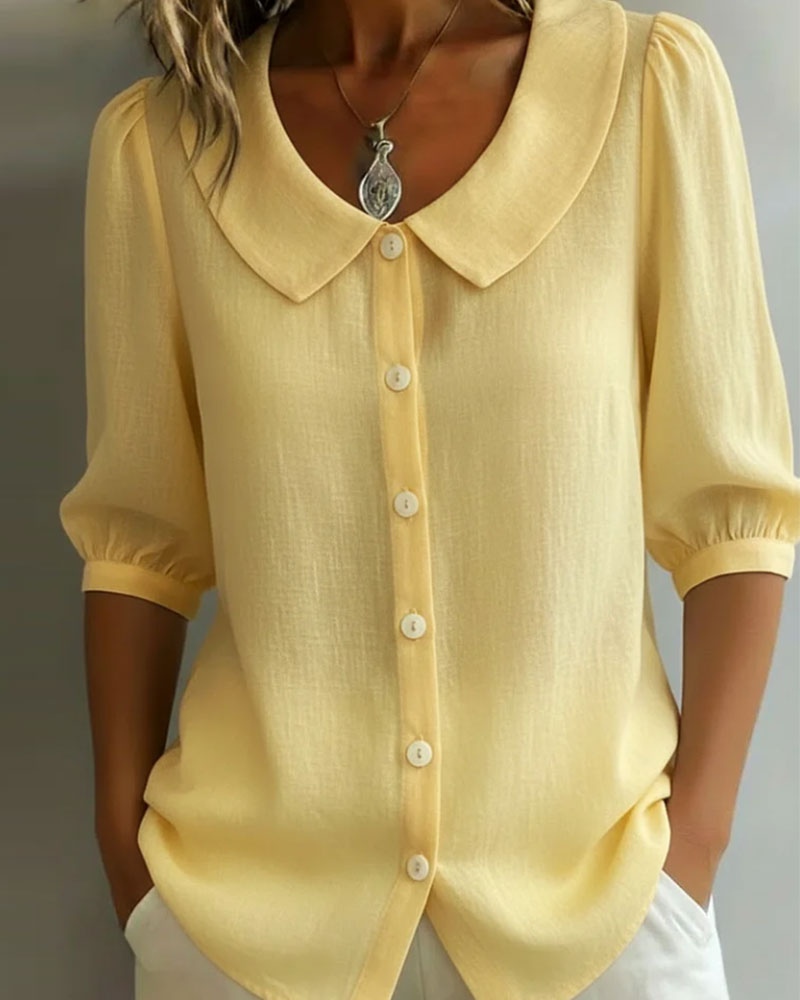 Alessia Camicia in cotone a maniche medie con colletto Peter Pan