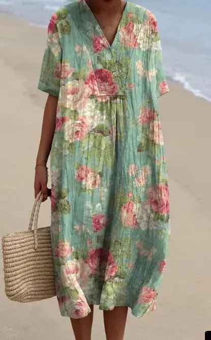 Margaret - Vestito Fluttuante con Stampa di Fiori Vivaci