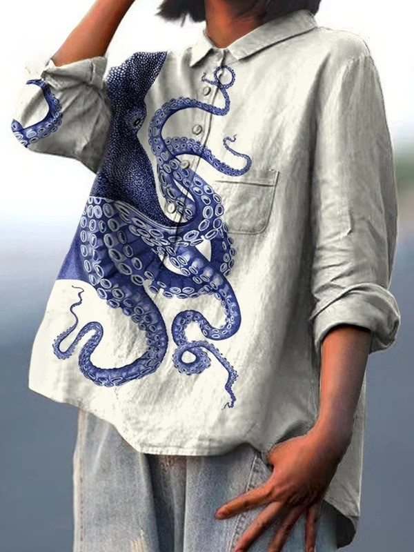 Amelia | Maglietta casual con stampa di tentacoli di polpo del profondo mare per donna