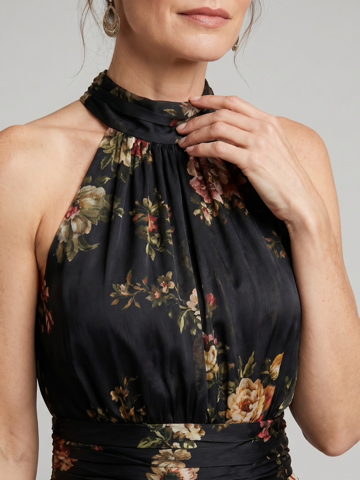 Sior | Abito Midi con Scollo Halter a Fiori