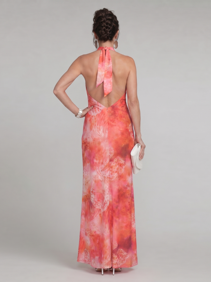 Coraline | Abito Maxi con Scollo All'Americana e Stampa