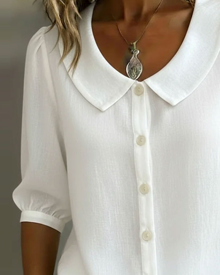 Alessia Camicia in cotone a maniche medie con colletto Peter Pan