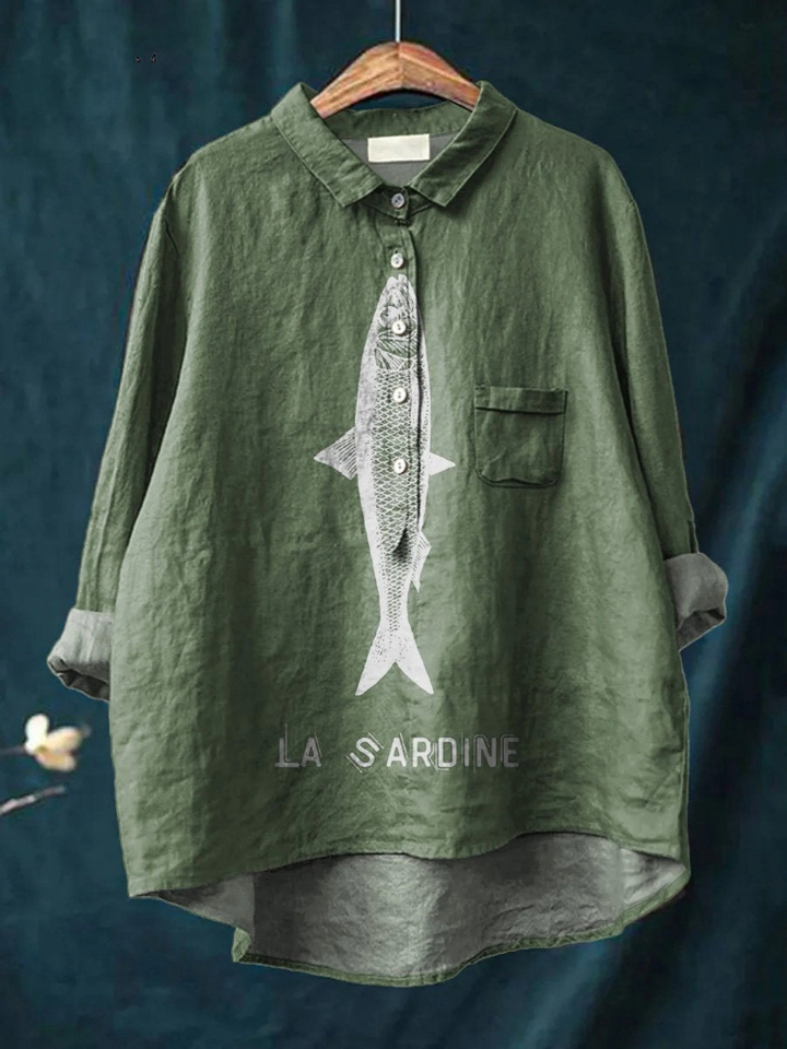 Sophie | Maglietta Casual da Donna con Grafica di Pesce Sardina Stampata
