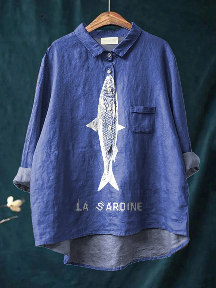 Sophie | Maglietta Casual da Donna con Grafica di Pesce Sardina Stampata