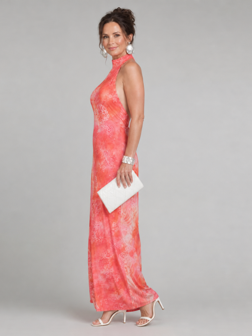 Coraline | Abito Maxi con Scollo All'Americana e Stampa