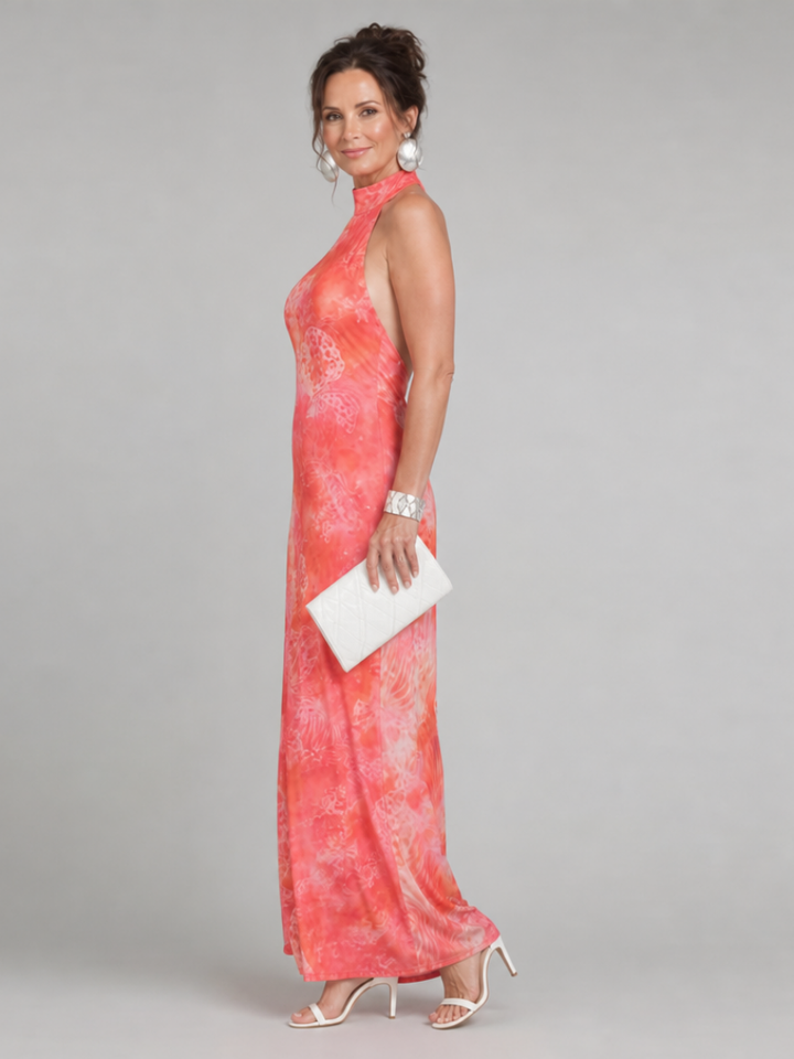Coraline | Abito Maxi con Scollo All'Americana e Stampa