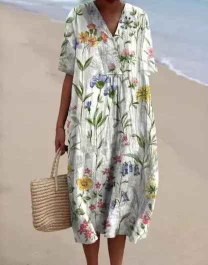 Margaret - Vestito Fluttuante con Stampa di Fiori Vivaci