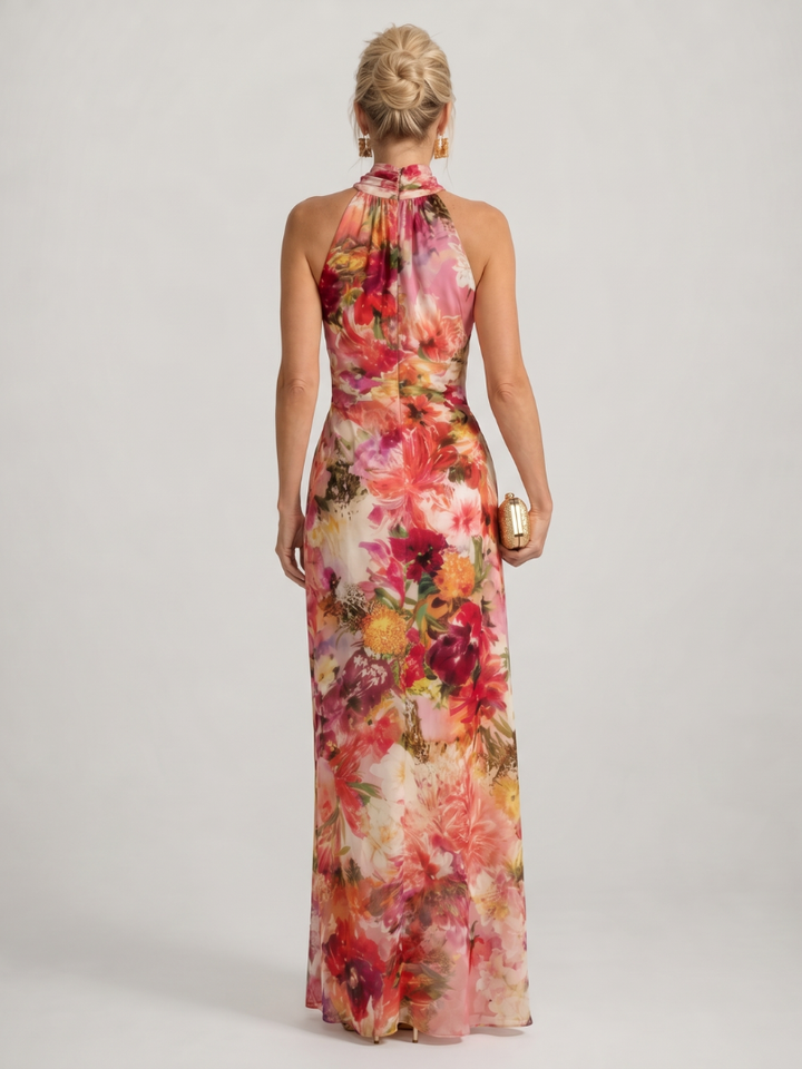 Elisabetta | Abito Maxi con Stampa Floreale e Scollo Halter