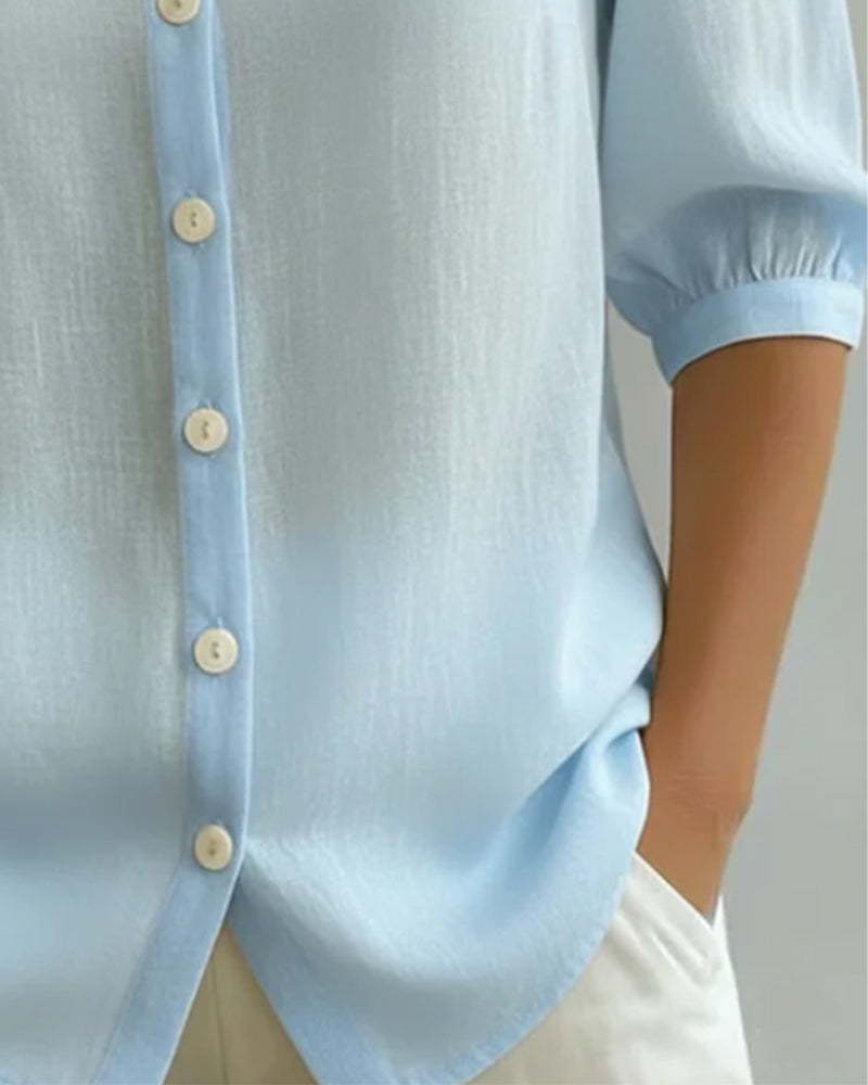 Alessia Camicia in cotone a maniche medie con colletto Peter Pan