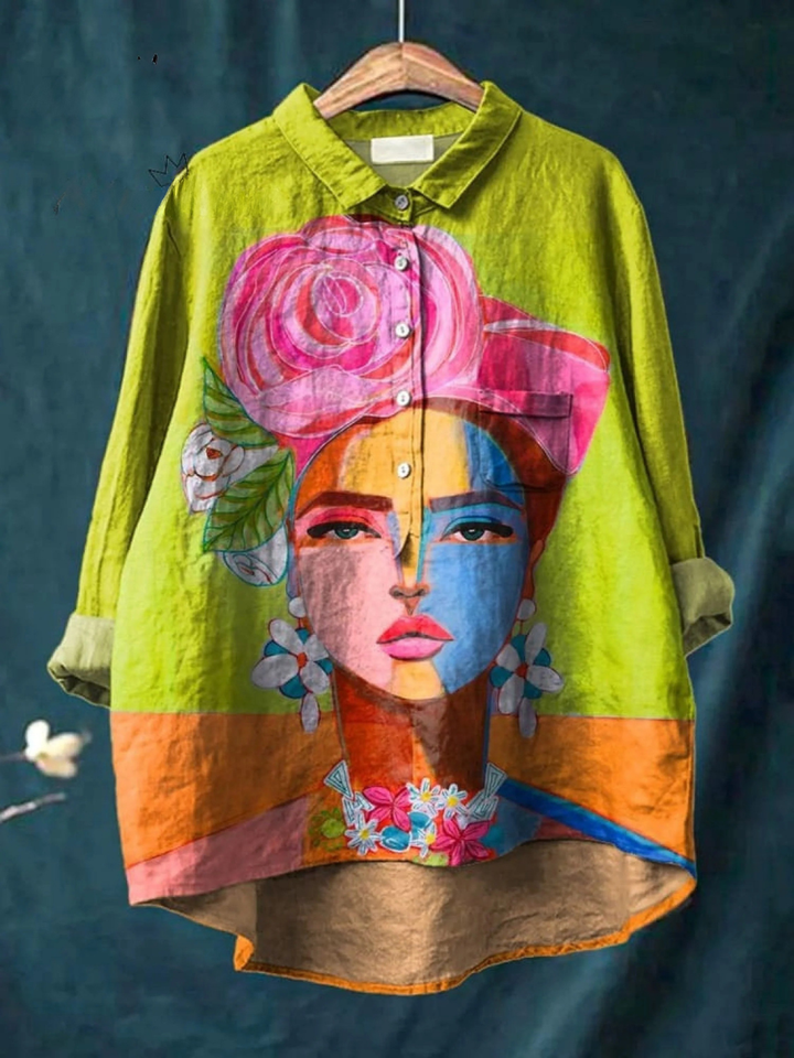 Ambra | Arte del Ritratto di Freda Stampata su Camicia Casual da Donna