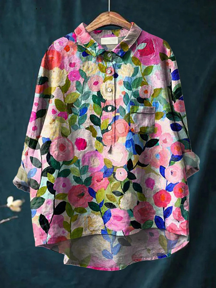 Leah | Camicia Casual da Donna Stampata con Fiori Colorati di Primavera