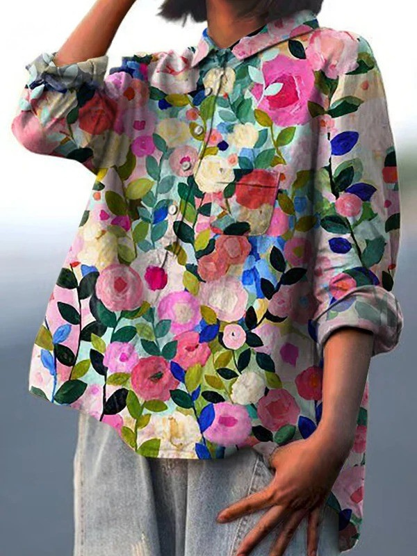 Leah | Camicia Casual da Donna Stampata con Fiori Colorati di Primavera