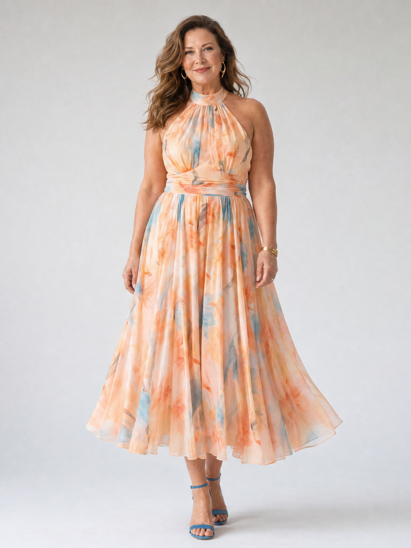 Elin | Abito Midi con Collo Halter Morbido