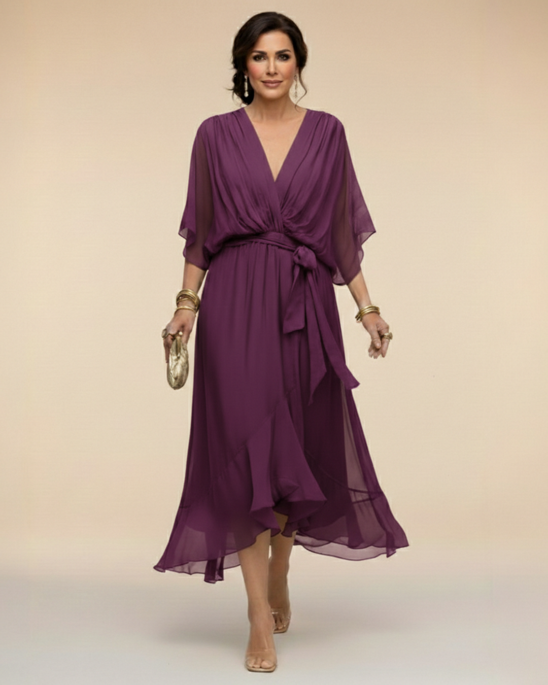 Julieta | Abito in chiffon scollo a V