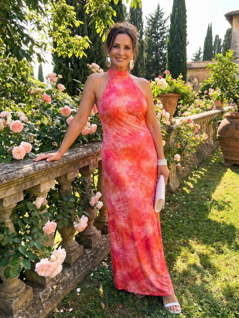 Coraline | Abito Maxi con Scollo All'Americana e Stampa