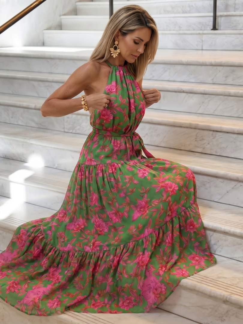 Rowen | Abito Midi con Collo All'Americana Drappeggiato