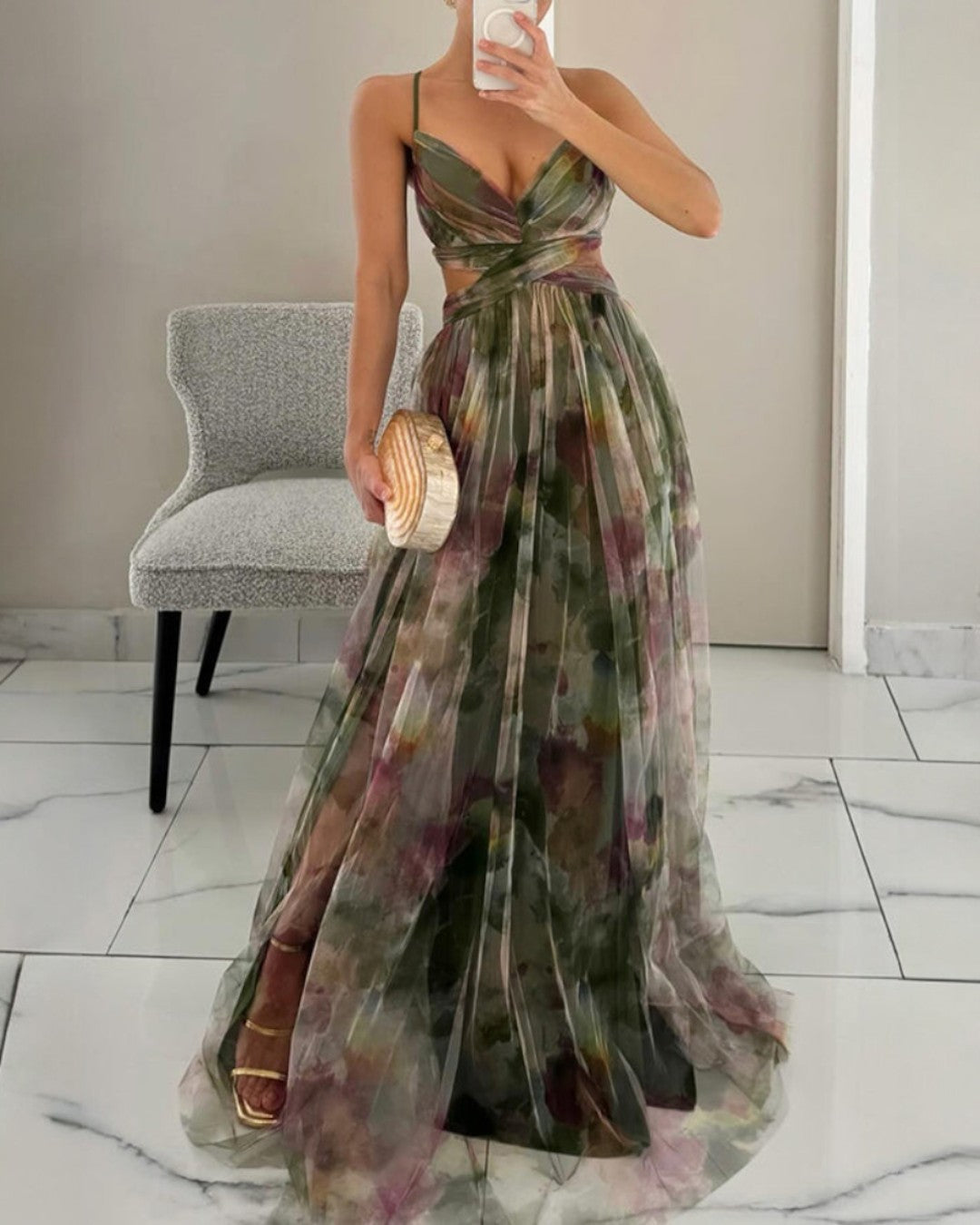 Claudia |™ Abito lungo incantevole con stampa floreale