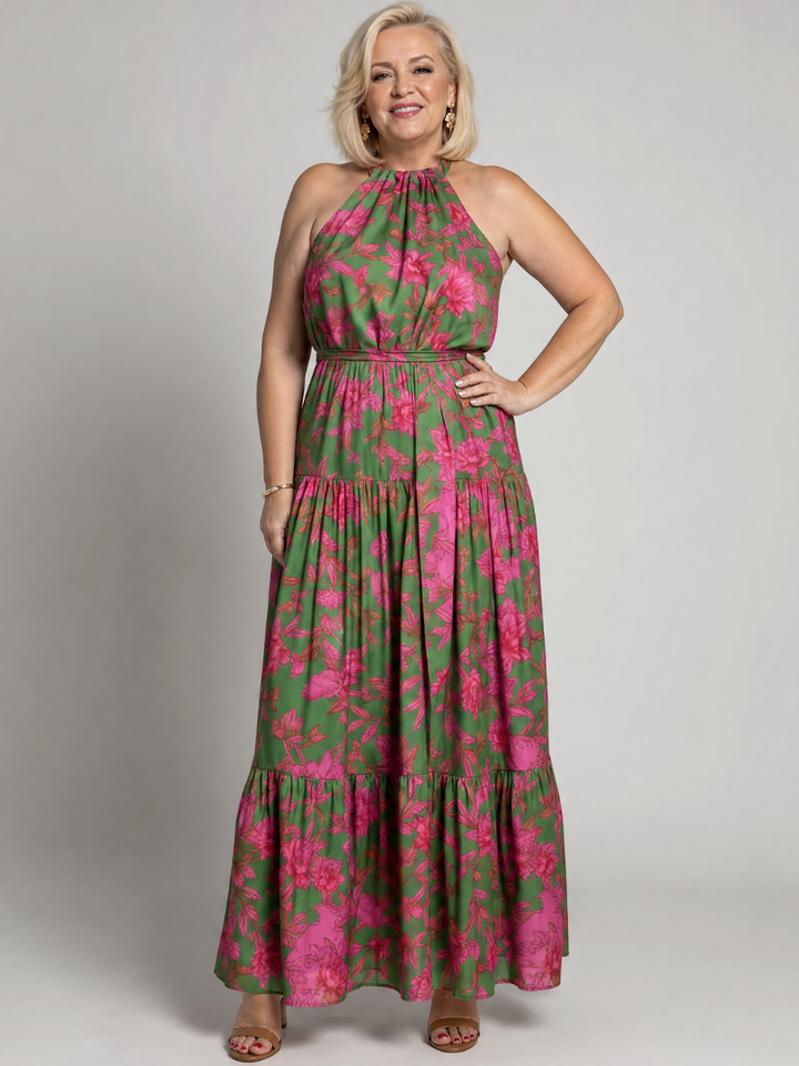 Rowen | Abito Midi con Collo All'Americana Drappeggiato