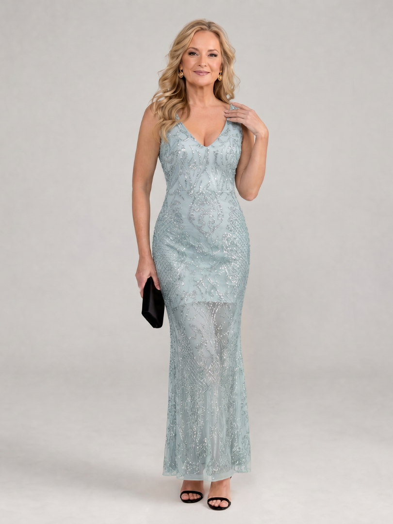 Sirea | Vestito midi senza maniche con paillettes e pannelli trasparenti
