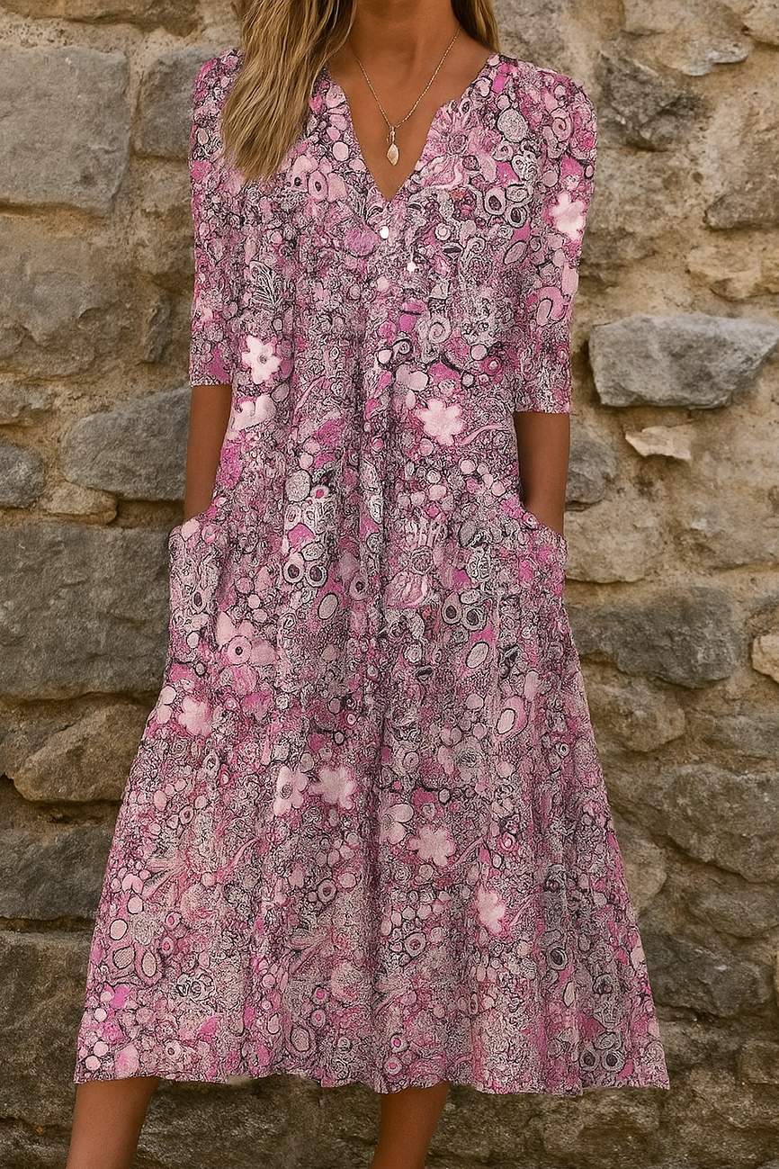 Élise | Abito midi stampato con scollatura a V