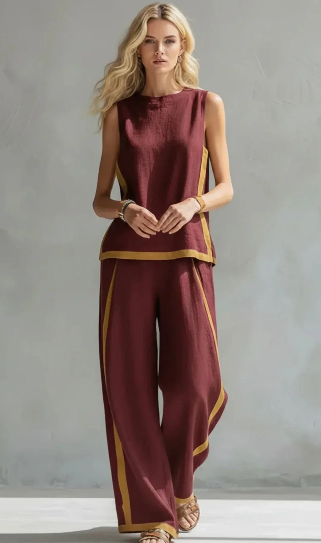Melania - Set elegante e casual di gilet e pantaloni con finiture bicolore