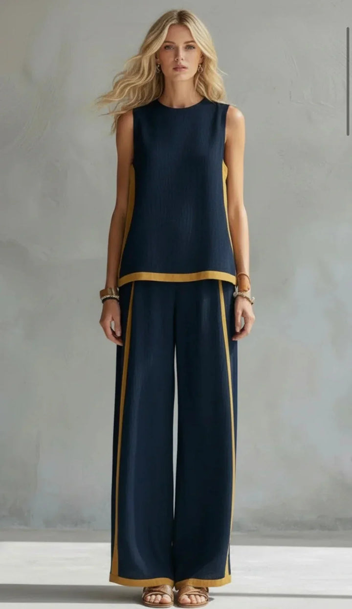 Melania - Set elegante e casual di gilet e pantaloni con finiture bicolore