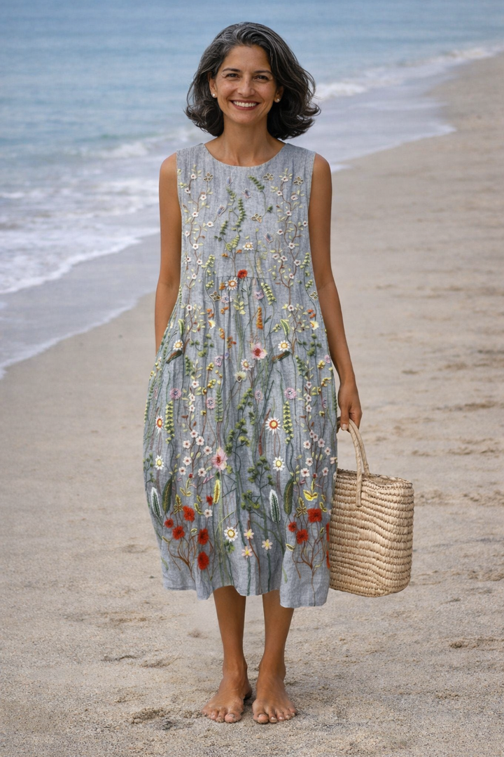 Cara | Abito midi con fiori selvatici