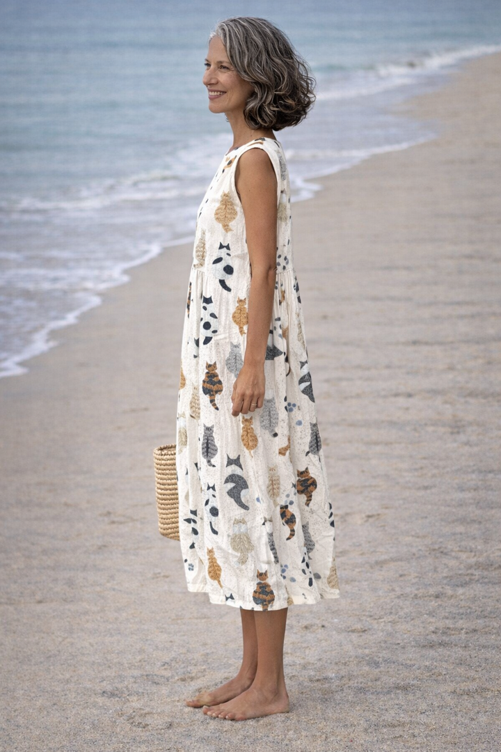 Alina | Vestito midi con stampa di gatti carini