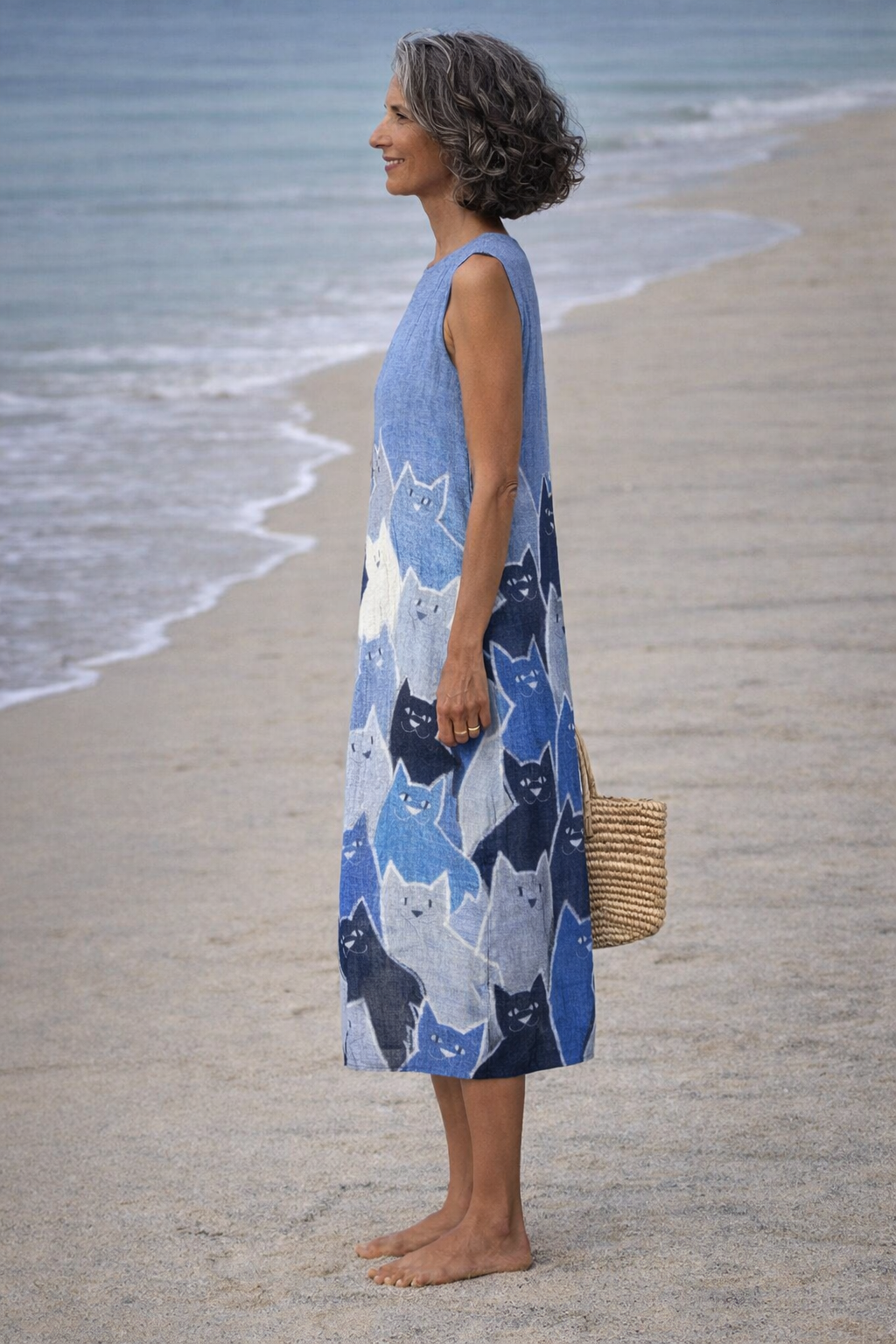 Avellana | Abito midi con arte patchwork di gatti