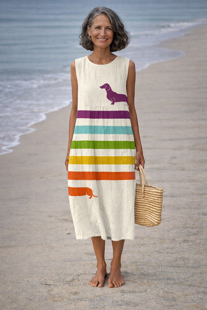 Andrea | Abito midi con stampa di dachshund