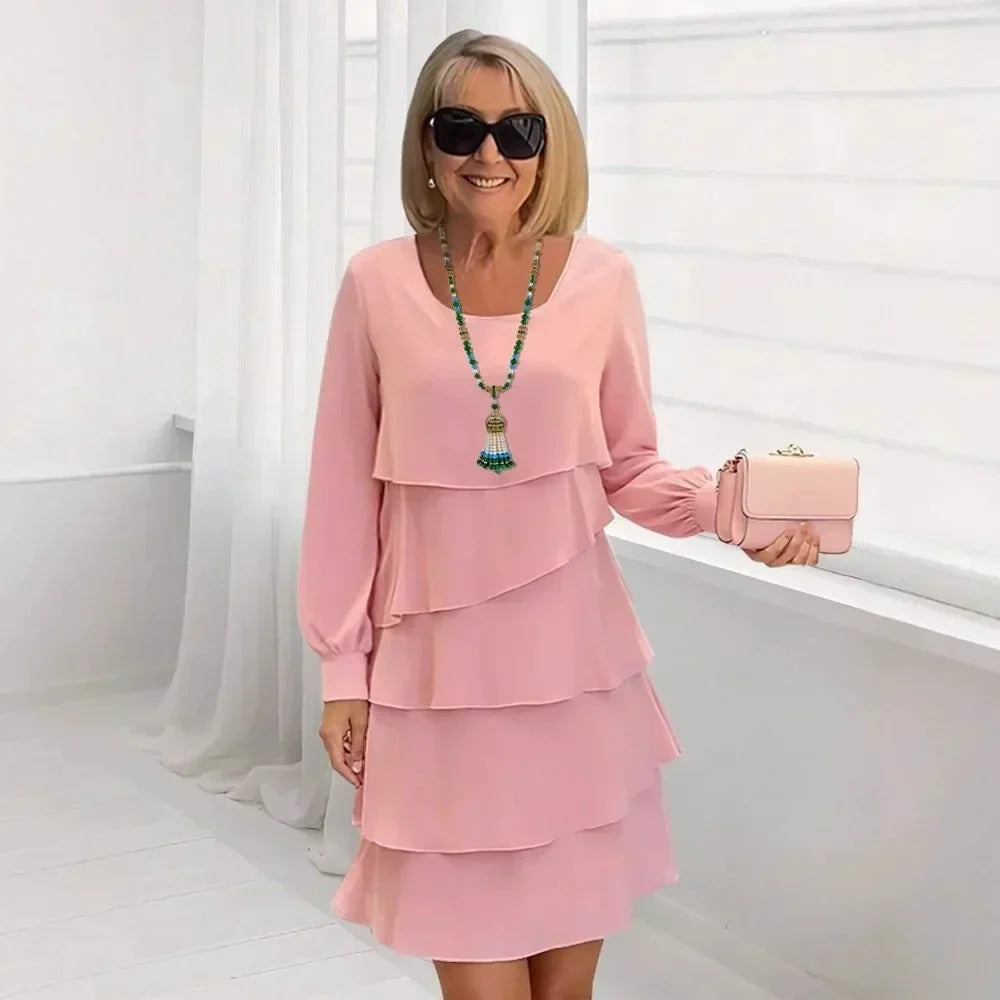 Margaret | Vestito Elegante con Rouches a Maniche Lunghe