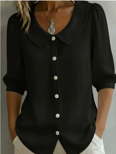 Alessia Camicia in cotone a maniche medie con colletto Peter Pan
