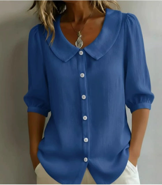 Alessia Camicia in cotone a maniche medie con colletto Peter Pan