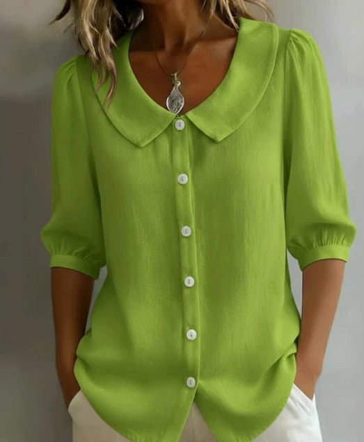 Alessia Camicia in cotone a maniche medie con colletto Peter Pan