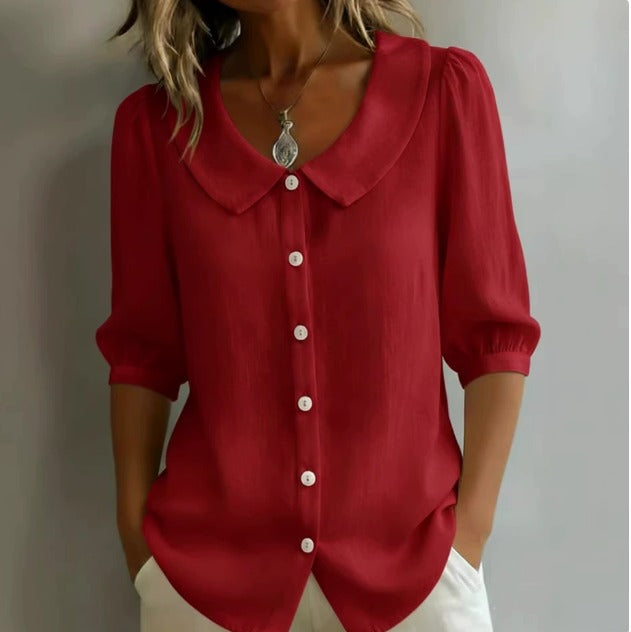 Alessia Camicia in cotone a maniche medie con colletto Peter Pan