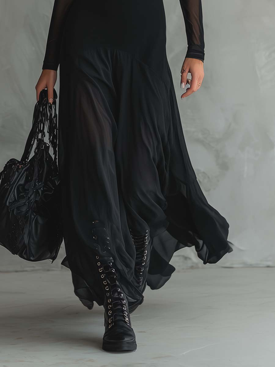 Neroa • Abito maxi a vestibilità ampia in tulle nero